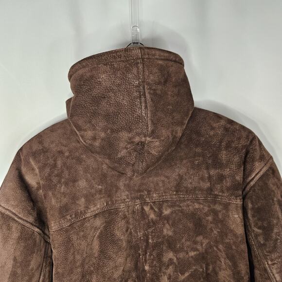 Vintage Synergy Oversized Leather Faux Shearling Coat Large Chocolate Brown - Picture 5 of 13